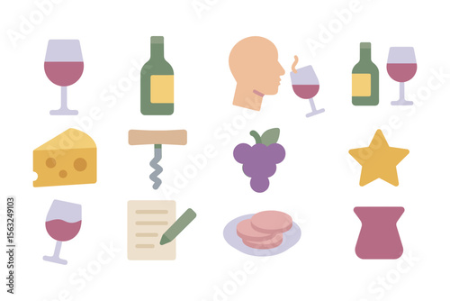 Wine and cheese vector illustration for culinary art design in flat style