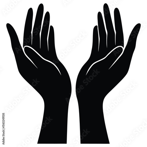 Black silhouette of two open hands reaching upwards vector
