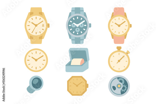 Clock and watch element vector illustration: design for print, poster, flat style