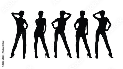 Confident Women Standing Silhouettes in Various Poses