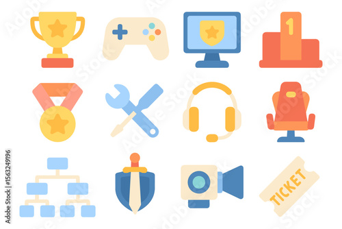 Gaming and esports vector illustration set for icons and design in flat style