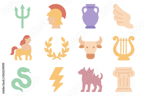 Mythological symbols vector illustration for educational design in flat style