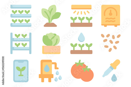Vector illustration of hydroponic gardening elements for eco-friendly agriculture design