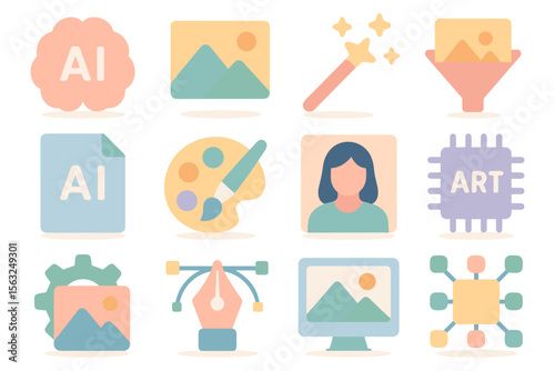 Creative tools set vector illustration for digital art projects in flat style