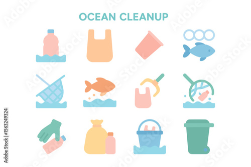 Ocean cleanup concept vector illustration for environmental awareness poster in flat style