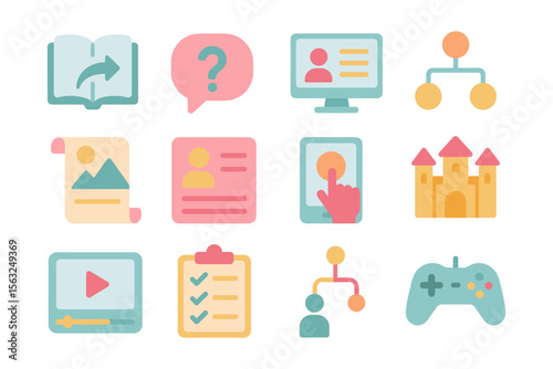 Flat design vector illustration of app interface elements for learning and gamification