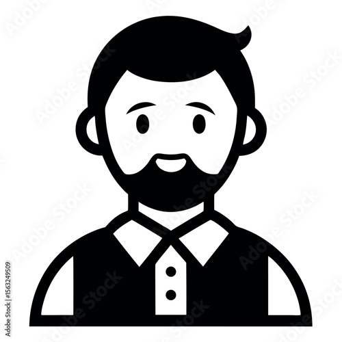 Black and White Icon of a Man with Beard and Shirt