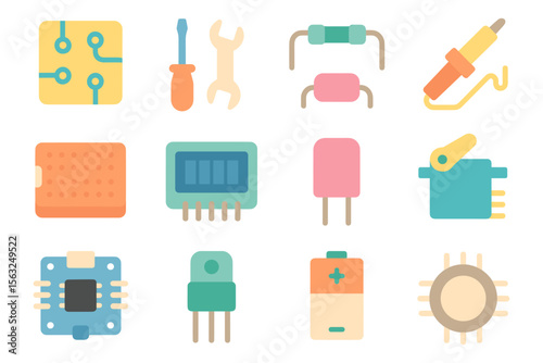 Electronics components vector illustration for design projects in flat style