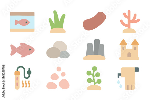 Aquarium decor elements vector illustration for flat design