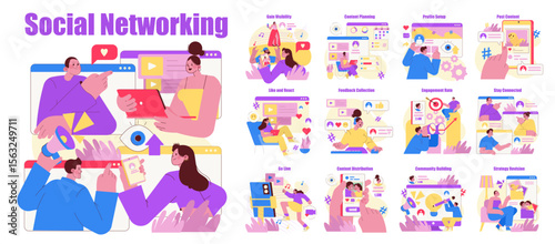 Social Networking Vector Illustration with People Interacting