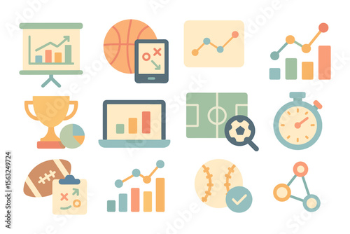 Sports analytics elements vector illustration for data visualization in flat style