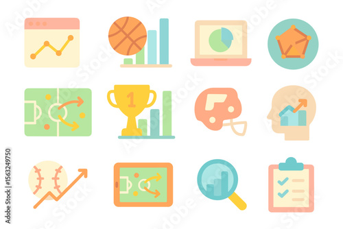 Sports and data analytics vector illustration set for infographics and education