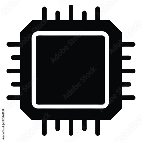 Black square microchip icon with pins processor computer chip