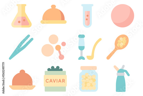 Molecular gastronomy icons vector illustration: flat style design for culinary poster or card
