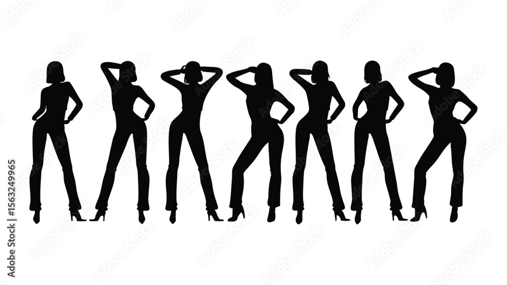 Fototapeta premium Female Fashion Models Silhouette Posing Together