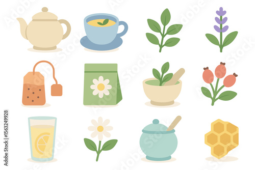 Herbal tea vector illustration for wellness and relaxation design in flat style