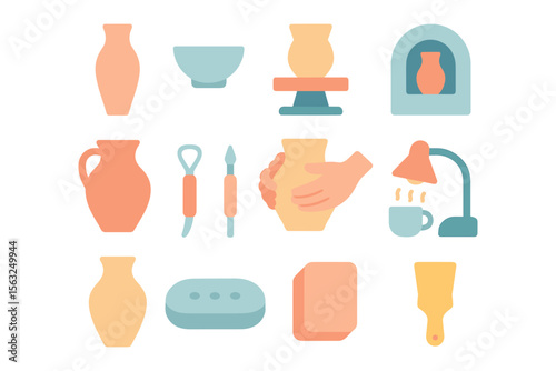 Pottery craft icons vector illustration: flat design for creative projects