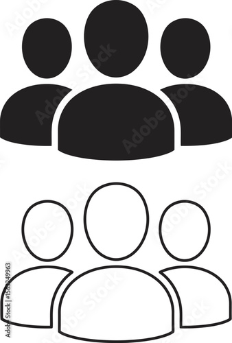 Minimalist vector group icon with team avatar symbols, simple silhouette style for app, UI, and website design elements