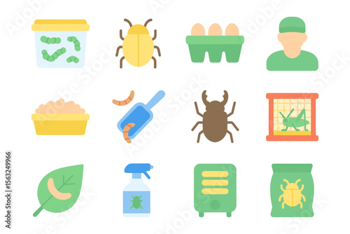 Insect farming symbols vector illustration for sustainable agriculture design in flat style