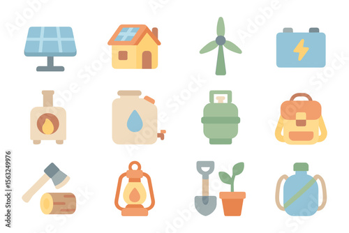 Sustainable living icons vector illustration for eco-friendly design with flat style