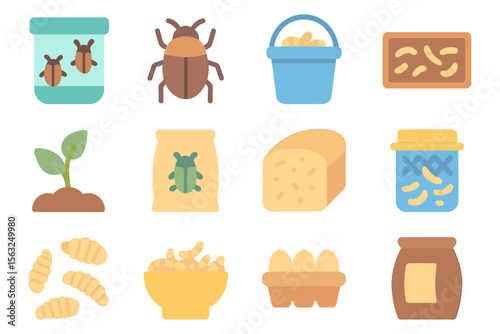 Sustainable insect protein sources vector illustration for educational and design use in flat style