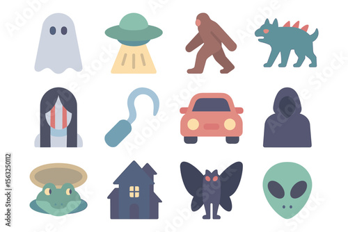 Halloween vector illustration: spooky flat icons for design and decoration