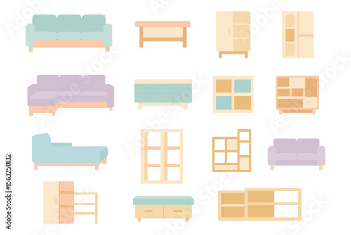 Minimalist furniture collection vector illustration for interior design projects
