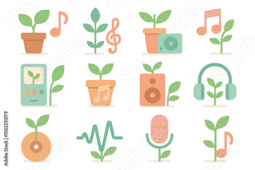 Music and nature harmony vector illustration for design in flat style