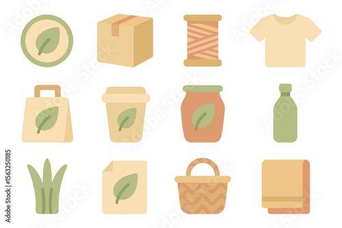 Eco-friendly products vector illustration: design for sustainable packaging, eco goods, and green living