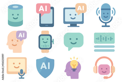 Ai technology icons vector illustration for digital apps and interfaces design in flat style