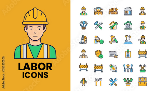 Labor and construction icons vector set for building and repair services