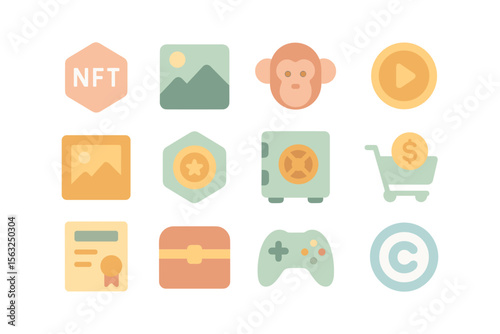 Minimalist digital icon set vector illustration for cryptocurrency and gaming design