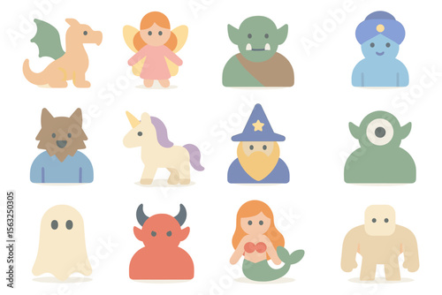 Enchanting mythical creatures vector illustration for character design in flat style