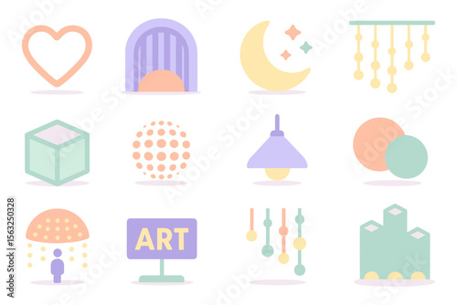 Pastel minimalist vector illustration set for decor and design inspiration