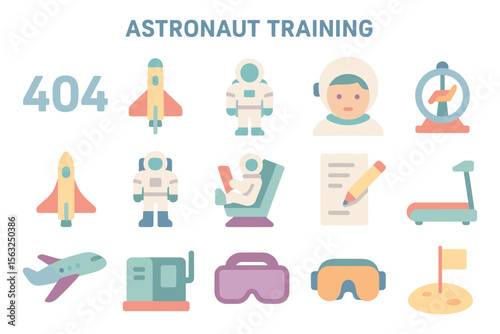 Astronaut training icons vector illustration for space education and design