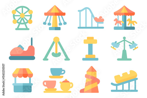 Amusement park elements vector illustration: flat style for poster and card design