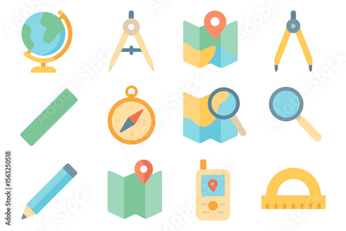 Geometric navigation tools vector illustration for educational design and flat icons