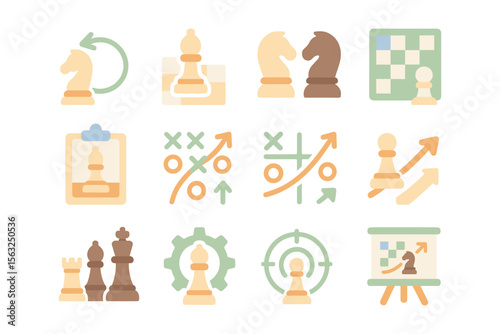 Chess strategy icons vector illustration: flat style design for educational and game resources