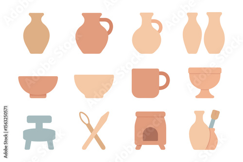 Pottery collection vector illustration - flat style design for home decor and craft enthusiasts