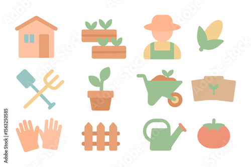 Flat gardening icons vector illustration for eco-friendly design projects