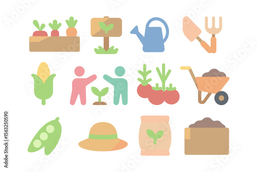 Flat vector illustration of gardening tools and plants for spring design projects