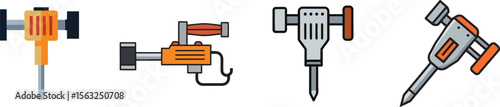 Jackhammer Icon Set for Construction and Demolition Work