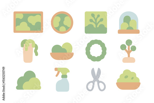 Minimalist gardening icon set vector illustration for nature-themed designs