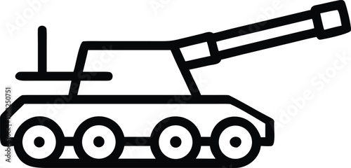 Simple outline of a battle tank with a long cannon design