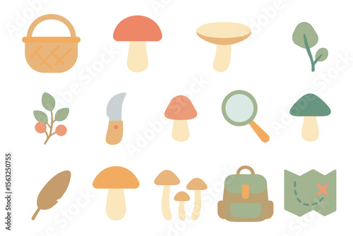 Autumn foraging adventure vector illustration - design for poster and card with flat icon elements