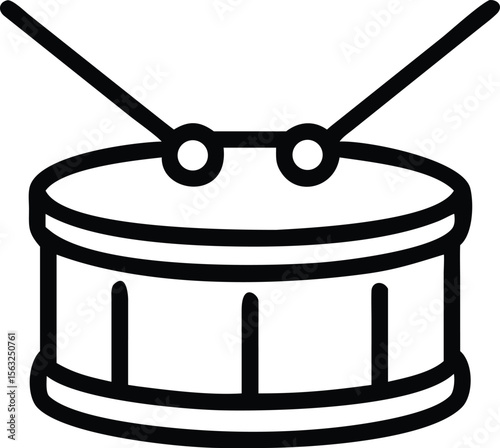 Simple outline of a drum with drumsticks for music concepts