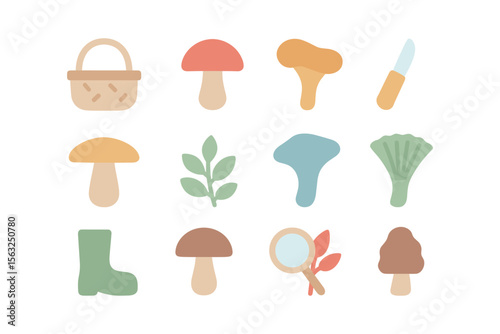 Foraging adventure vector illustration: mushroom collection for autumn harvest design in flat style