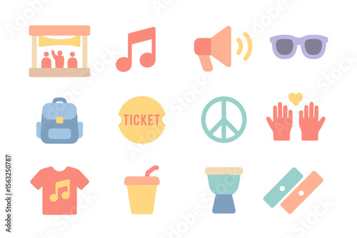 Music festival symbols vector illustration: flat design for posters and event promotions