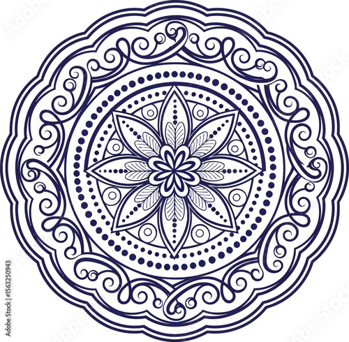 Detailed floral mandala vector design intricate pattern for coloring page art