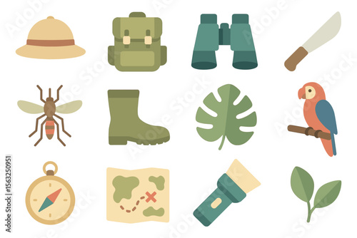 Adventure in the jungle: flat vector illustration for exploration and travel design